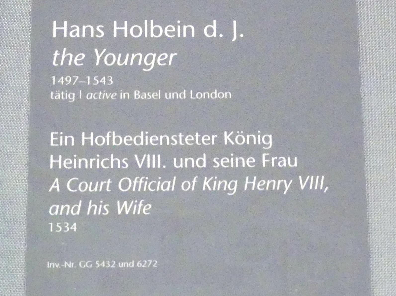Hans Holbein der Jüngere (1517–1543), Ein Hofbediensteter König Heinrichs VIII. und seine Frau, Wien, Kunsthistorisches Museum, Kabinett 14, 1534, Bild 3/3