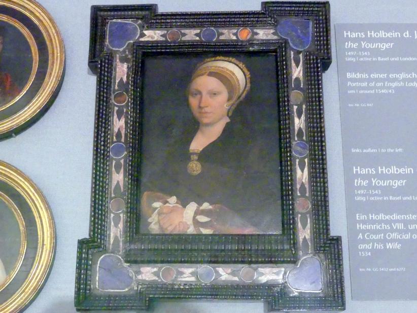 Hans Holbein der Jüngere (1517–1543), Bildnis einer englischen Dame, Wien, Kunsthistorisches Museum, Kabinett 14, um 1540–1543, Bild 1/2