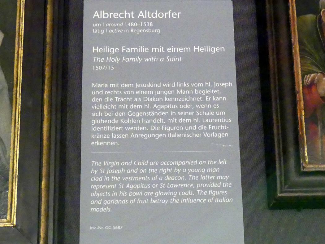 Albrecht Altdorfer (1507–1537), Heilige Familie mit einem Heiligen, Wien, Kunsthistorisches Museum, Kabinett 14, 1507–1515, Bild 2/2
