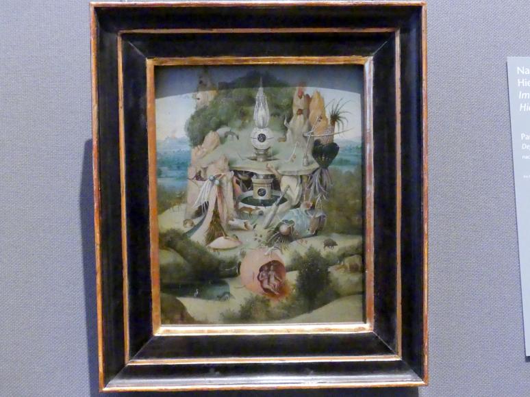Hieronymus Bosch (Nachfolger) (1505–1540), Paradiesdarstellung, Wien, Kunsthistorisches Museum, Kabinett 15, nach 1539, Bild 1/2