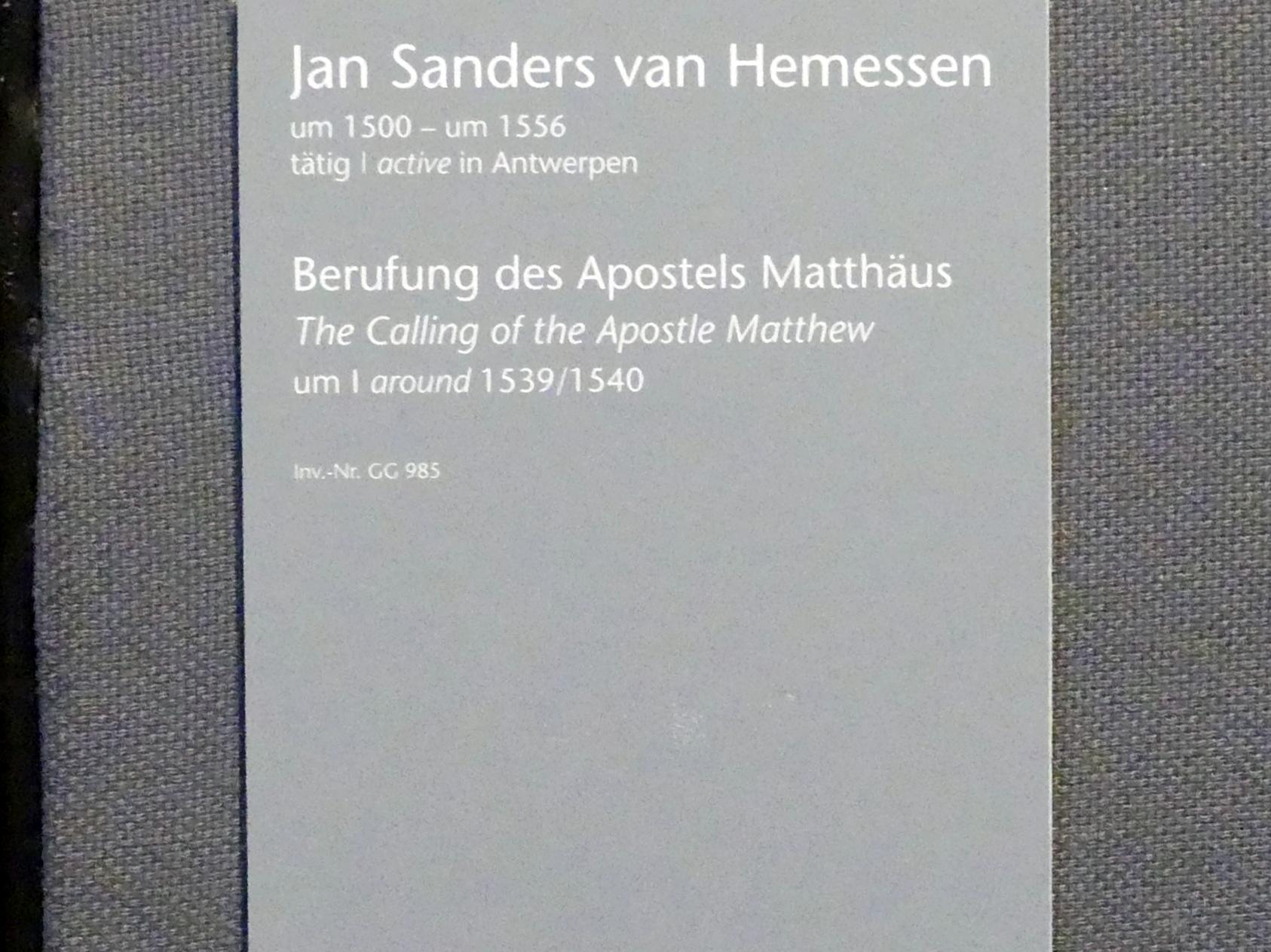 Jan Sanders van Hemessen (1530–1555), Berufung des Apostels Matthäus, Wien, Kunsthistorisches Museum, Kabinett 16, um 1539–1540, Bild 2/2