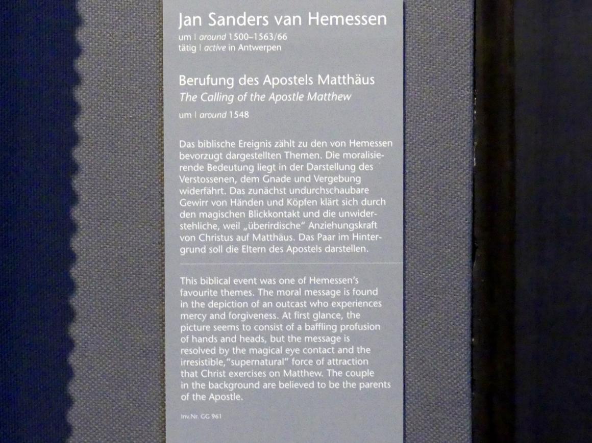 Jan Sanders van Hemessen (1530–1555), Berufung des Apostels Matthäus, Wien, Kunsthistorisches Museum, Kabinett 16, um 1548, Bild 2/2
