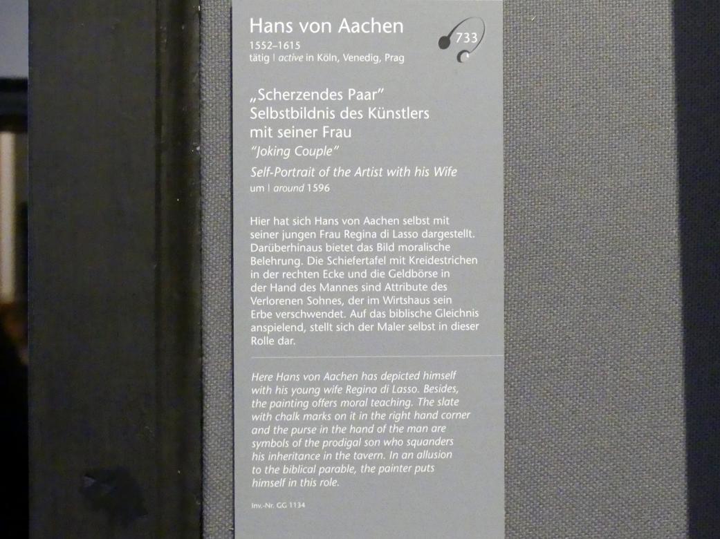 Hans von Aachen (1574–1615), "Scherzendes Paar", Selbstbildnis des Künstlers mit seiner Frau, Wien, Kunsthistorisches Museum, Kabinett 16, um 1596, Bild 2/2