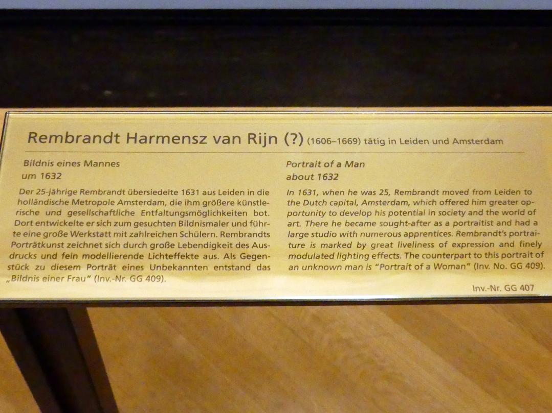 Rembrandt (Rembrandt Harmenszoon van Rijn) (1627–1669), Bildnis eines Mannes, Wien, Kunsthistorisches Museum, Kabinett 18, um 1632, Bild 2/2