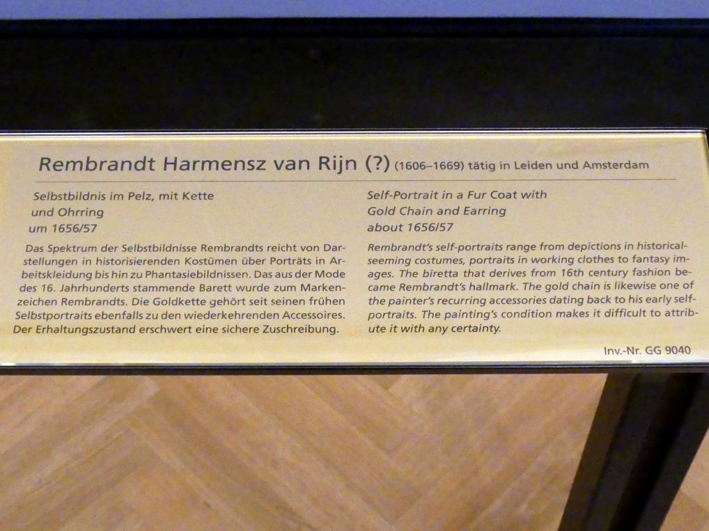 Rembrandt (Rembrandt Harmenszoon van Rijn) (1627–1669), Selbstbildnis im Pelz, mit Kette, Wien, Kunsthistorisches Museum, Kabinett 18, um 1656–1657, Bild 2/2