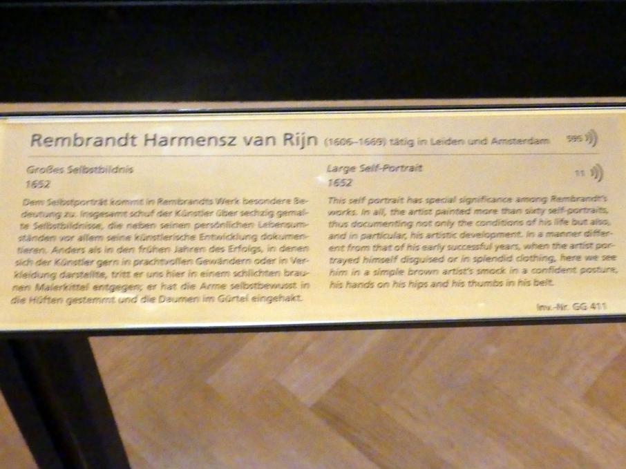 Rembrandt (Rembrandt Harmenszoon van Rijn) (1627–1669), Großes Selbstbildnis, Wien, Kunsthistorisches Museum, Kabinett 18, 1652, Bild 2/2