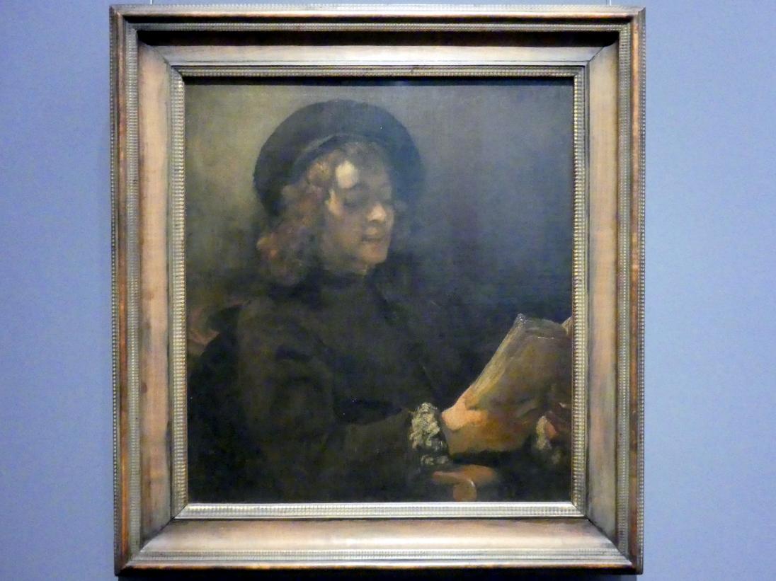 Rembrandt (Rembrandt Harmenszoon van Rijn) (1627–1669), Titus von Rijn (?), der Sohn des Künstlers, lesend, Wien, Kunsthistorisches Museum, Kabinett 18, um 1656–1657