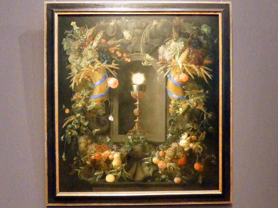 Jan Davidsz. de Heem (1634–1684), Eucharistie, von Fruchtgirlanden umgeben, Wien, Kunsthistorisches Museum, Kabinett 19, um 1655–1660, Bild 1/2