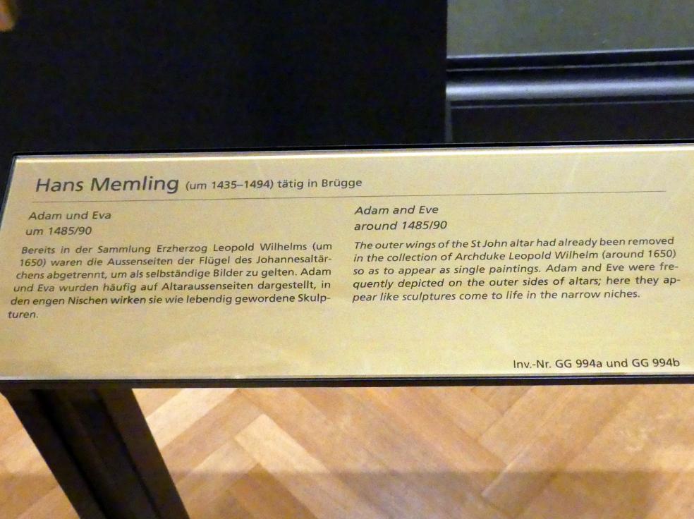 Hans Memling (1467–1491), Adam und Eva, Wien, Kunsthistorisches Museum, Kabinett 21, um 1485–1490, Bild 2/2