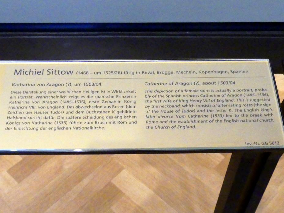 Michel Sittow (1500–1516), Katharina von Aragon (?), Wien, Kunsthistorisches Museum, Kabinett 22, um 1503–1504, Bild 2/2