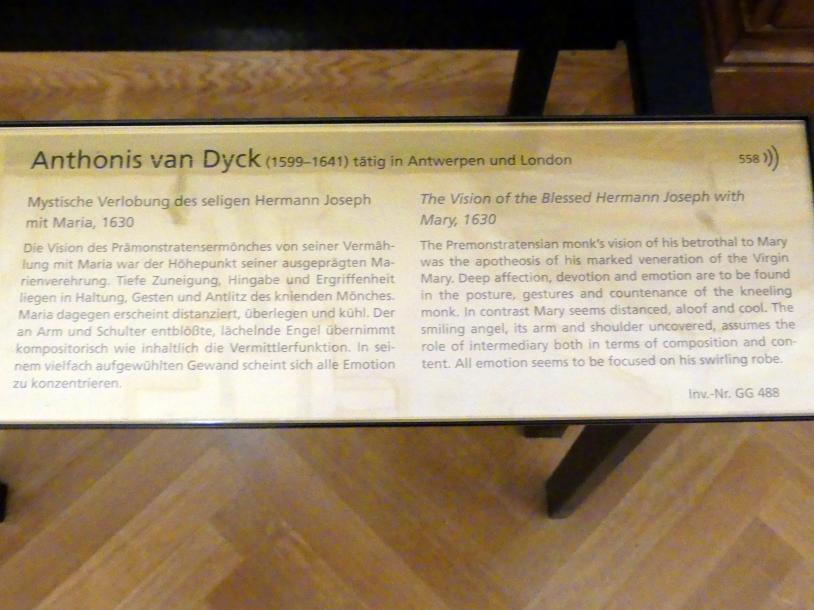 Anthonis (Anton) van Dyck (1614–1641), Mystische Verlobung des seligen Hermann Joseph mit Maria, Wien, Kunsthistorisches Museum, Kabinett 23, 1630, Bild 2/2