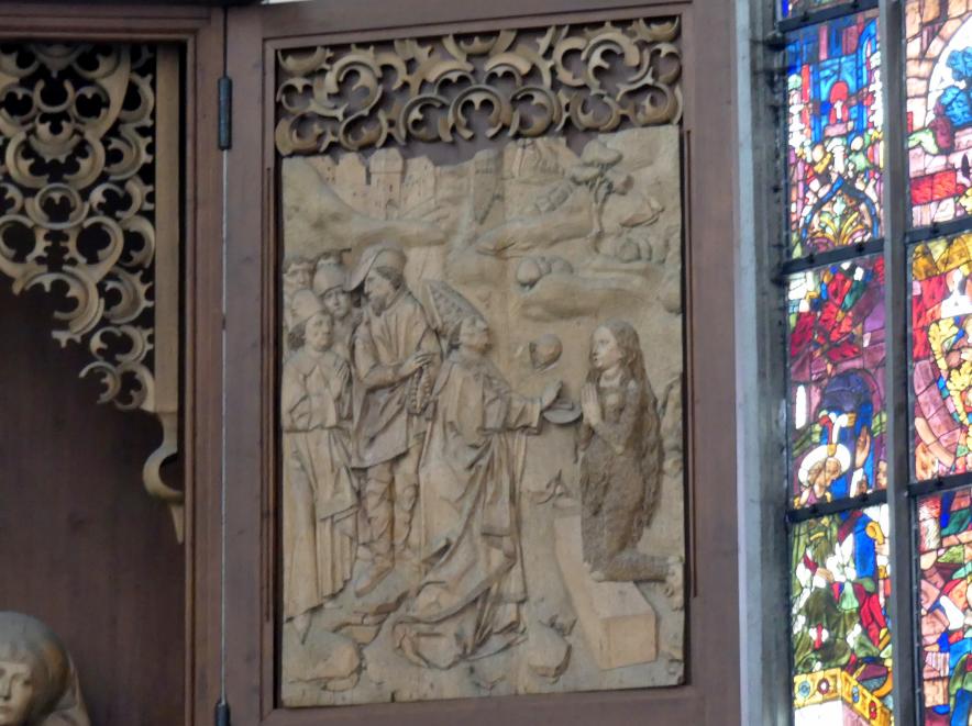 Tilman Riemenschneider (1487–1523), Letzte Kommunion der Maria Magdalena durch den Bischof Maxim, Münnerstadt, Pfarrkirche St. Maria Magdalena, 1490–1492