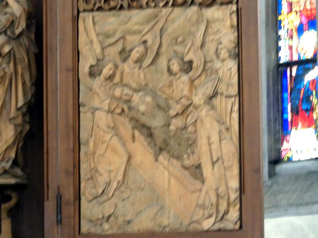 Tilman Riemenschneider (1487–1523), Grablegung der Maria Magdalena durch Engel und den Bischof Maxim, Münnerstadt, Pfarrkirche St. Maria Magdalena, 1490–1492