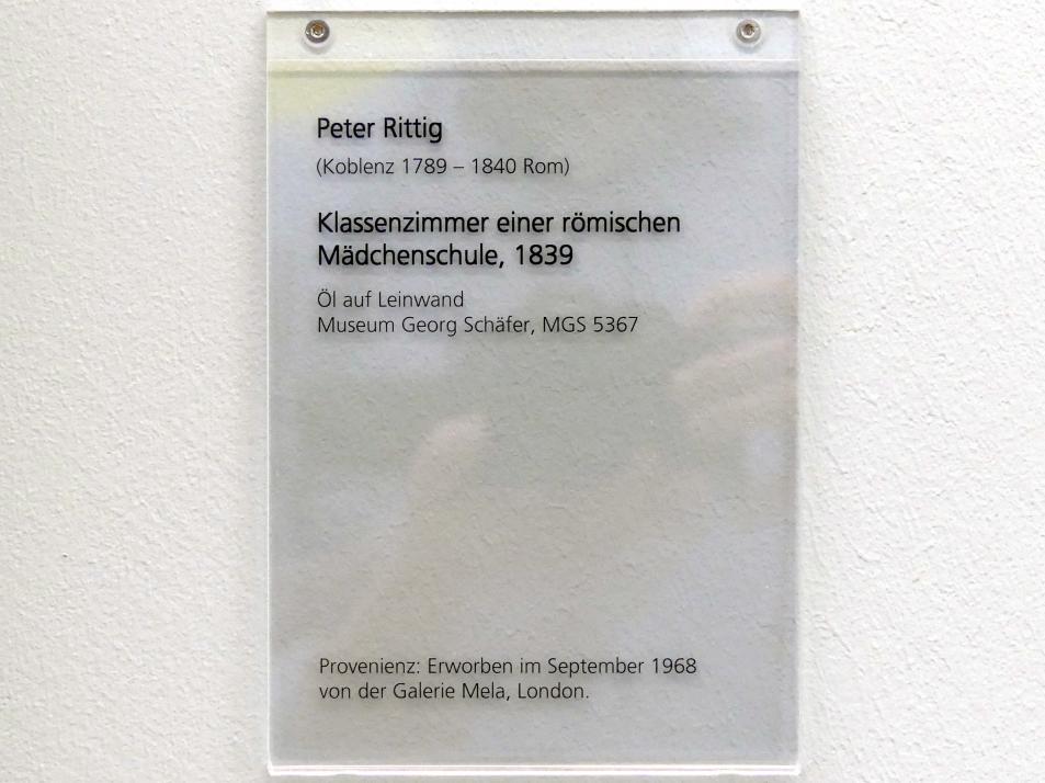 Peter Rittig (1824–1839), Klassenzimmer einer römischen Mädchenschule, Schweinfurt, Museum Georg Schäfer, Saal 15, 1839, Bild 2/2