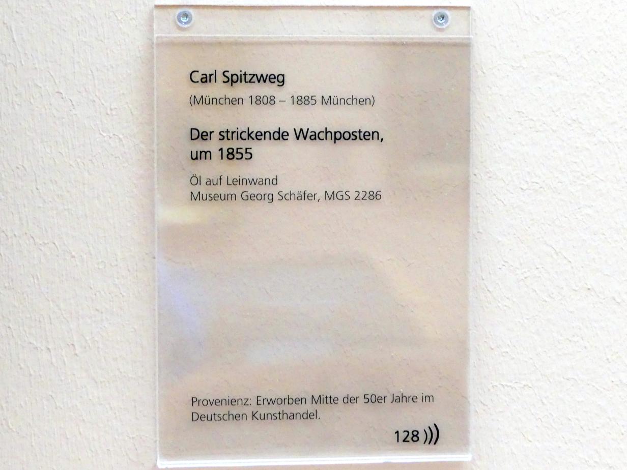 Carl Spitzweg (1835–1880), Der strickende Wachposten, Schweinfurt, Museum Georg Schäfer, Saal 5, um 1855, Bild 2/2