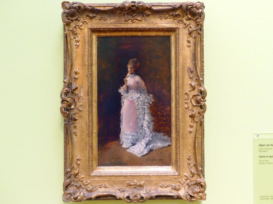 Albert von Keller (1874–1892), Dame im großen Kleid, Schweinfurt, Museum Georg Schäfer, Saal 7, 1874, Bild 1/2