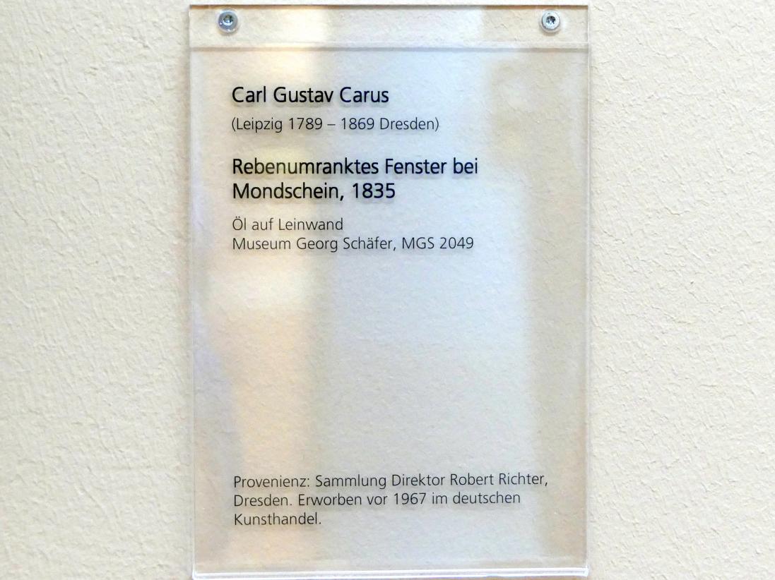 Carl Gustav Carus (1819–1845), Rebenumranktes Fenster bei Mondschein, Schweinfurt, Museum Georg Schäfer, Saal 14, 1835, Bild 2/2