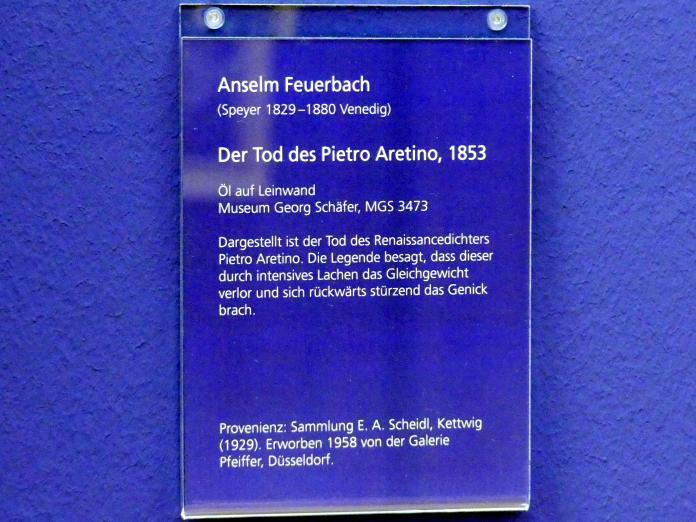 Anselm Feuerbach (1846–1878), Der Tod des Pietro Aretino, Schweinfurt, Museum Georg Schäfer, Saal 1, 1853, Bild 2/2