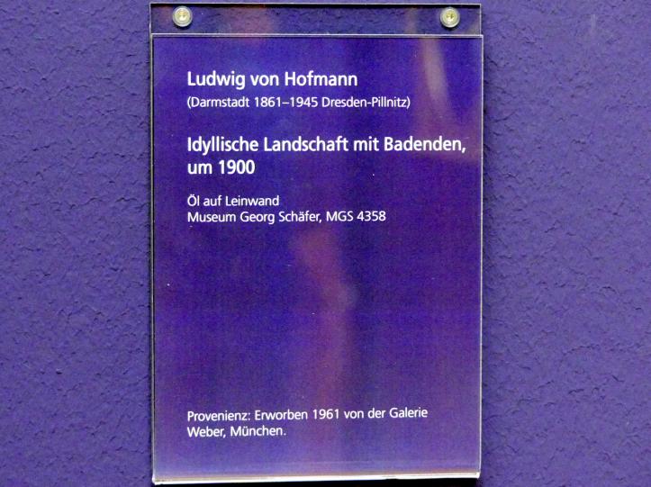 Ludwig von Hofmann (1889–1917), Idyllische Landschaft mit Badenden, Schweinfurt, Museum Georg Schäfer, Saal 1, um 1900, Bild 2/2