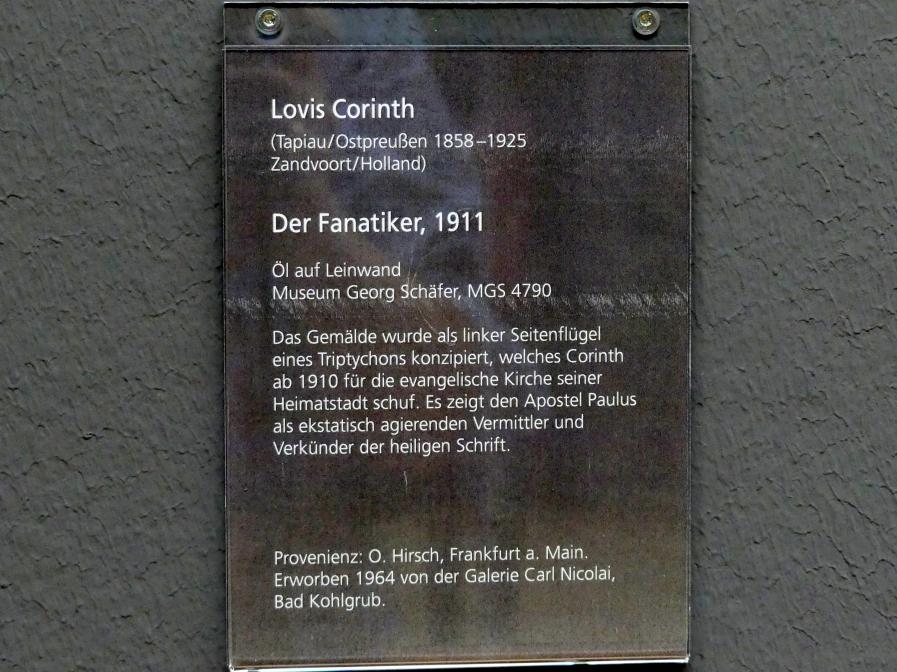 Lovis Corinth (1891–1925), Der Fanatiker, Schweinfurt, Museum Georg Schäfer, Saal 2, 1911, Bild 2/2