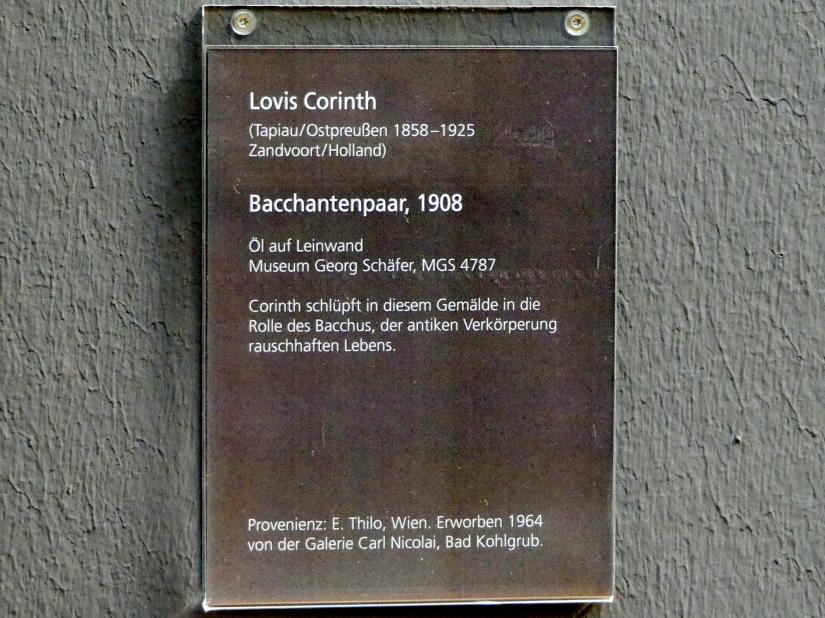Lovis Corinth (1891–1925), Bacchantenpaar, Schweinfurt, Museum Georg Schäfer, Saal 2, 1908, Bild 2/2