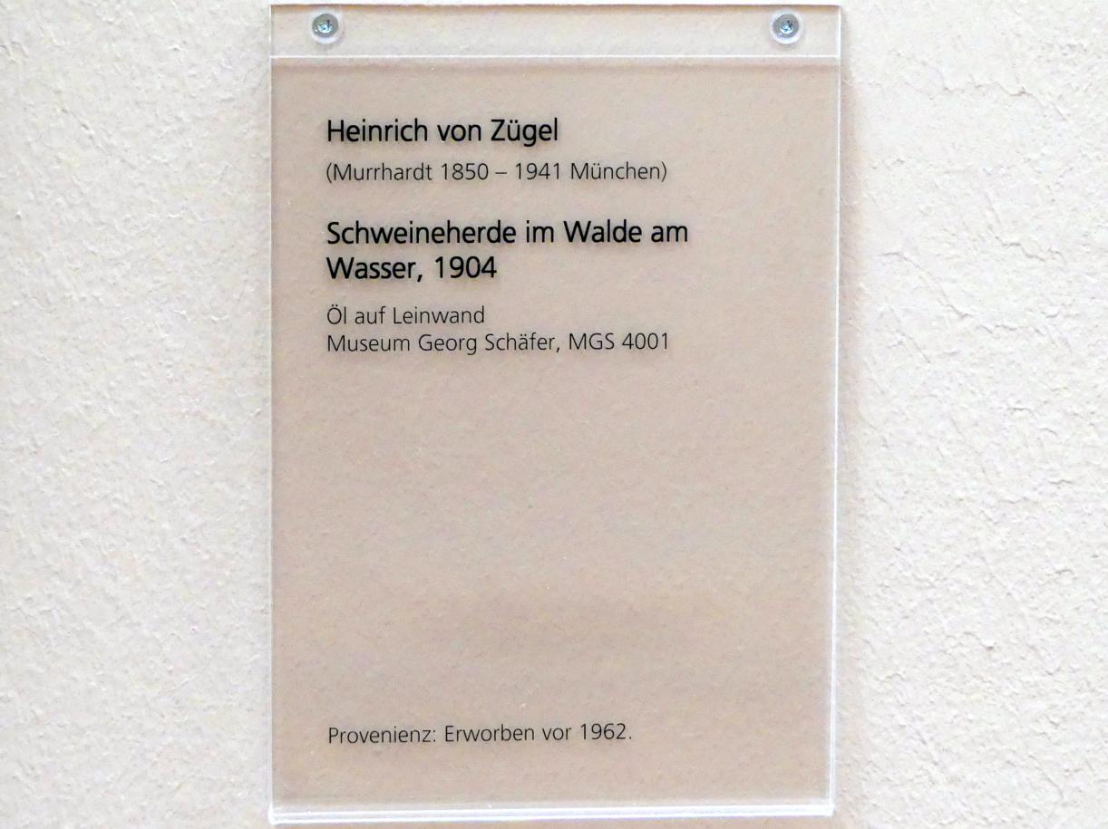 Heinrich von Zügel (1896–1928), Schweineherde im Walde am Wasser, Schweinfurt, Museum Georg Schäfer, Saal 3, 1904, Bild 2/2