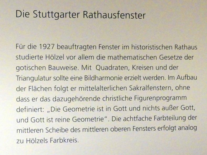 Adolf Hölzel (1880–1933), Die Stuttgarter Rathausfenster, Stuttgart, Altes Rathaus, jetzt Schweinfurt, Museum Georg Schäfer, Ausstellung Adolf Hölzel vom 03.02.-01.05.2019, Saal 10, 1927, Bild 2/2