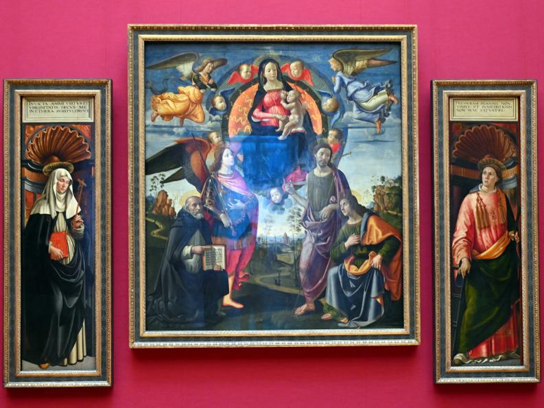 Domenico Ghirlandaio (1473–1494), Drei Tafeln des Hochaltars von S. Maria Novella in Florenz, Florenz, Basilika Santa Maria Novella, jetzt München, Alte Pinakothek, Obergeschoss Saal IV, um 1490–1494