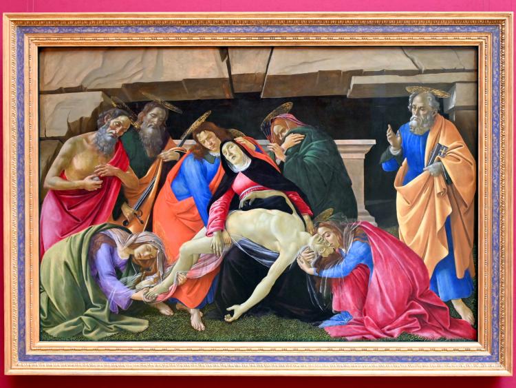 Sandro Botticelli (1462–1500), Beweinung Christi, Florenz, Kirche San Paolino, jetzt München, Alte Pinakothek, Obergeschoss Saal IV, um 1490–1495, Bild 1/2