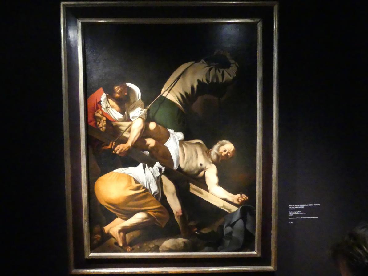 Michelangelo Merisi da Caravaggio (Kopie) (1603–1610), Die Kreuzigung Petri, München, Alte Pinakothek, Ausstellung "Utrecht, Caravaggio und Europa" vom 17.04.-21.07.2019, Einleitung: Kreuzigung Petri, 1602–1605, Bild 1/2
