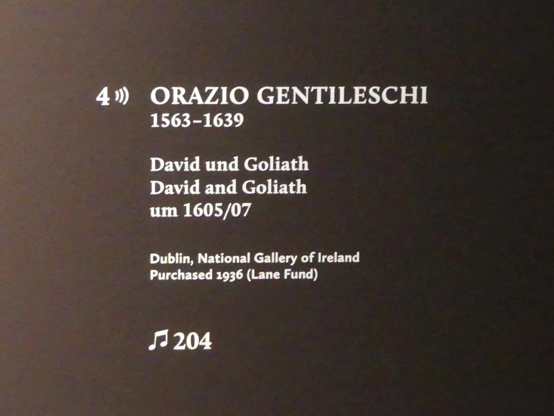 Orazio Gentileschi (1606–1632), David und Goliath, München, Alte Pinakothek, Ausstellung "Utrecht, Caravaggio und Europa" vom 17.04.-21.07.2019, Helden: David und Goliath, um 1605–1607, Bild 2/2