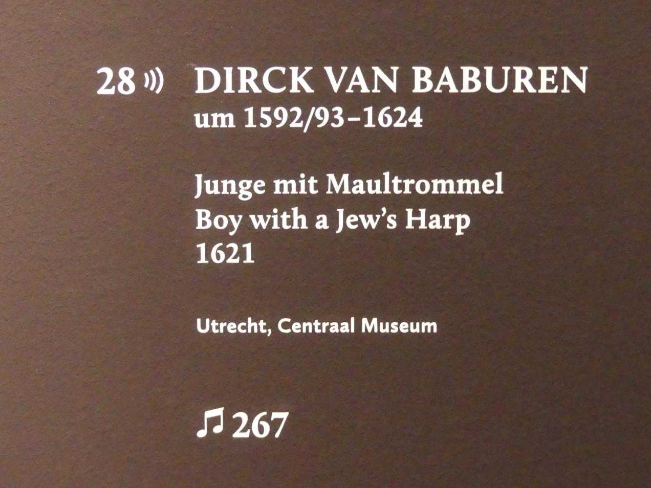 Dirck van Baburen (1617–1623), Junge mit Maultrommel, München, Alte Pinakothek, Ausstellung "Utrecht, Caravaggio und Europa" vom 17.04.-21.07.2019, Sünder: Konzerte und Musikanten, 1621, Bild 2/2