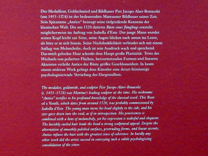 Pier Jacopo Alari Bonacolsi (Antico) (1480–1520), Büste eines Jünglings, Wien, Albertina, Ausstellung "Die fürstliche Sammlung Liechtenstein" vom 16.02.-10.06.2019, um 1520, Bild 5/5
