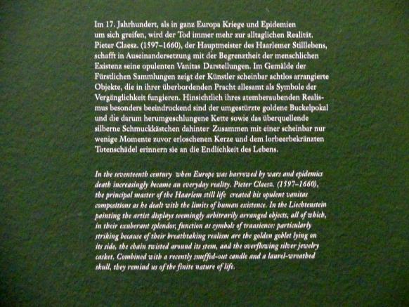Pieter Claesz (1623–1660), Vanitas-Stillleben, Wien, Albertina, Ausstellung "Die fürstliche Sammlung Liechtenstein" vom 16.02.-10.06.2019, um 1630, Bild 3/3