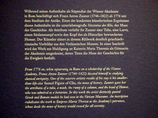 Franz Anton von Zauner (1779–1796), Sitzstatue der Klio, Wien, Albertina, Ausstellung "Die fürstliche Sammlung Liechtenstein" vom 16.02.-10.06.2019, 1779, Bild 6/6