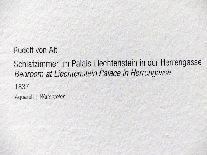 Rudolf von Alt (1827–1887), Schlafzimmer im Palais Liechtenstein in der Herrengasse, Wien, Albertina, Ausstellung "Rudolf von Alt und seine Zeit" vom 16.02.-10.06.2019, Fürstliche Pracht, 1837, Bild 2/2