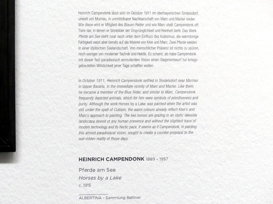 Heinrich Campendonk (1912–1929), Pferde am See, Wien, Albertina, Sammlung Batliner, Saal 2, um 1915, Bild 2/2