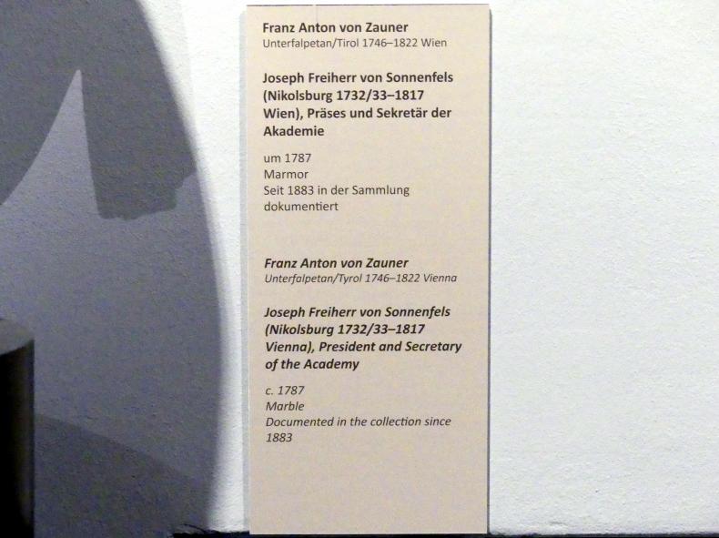 Franz Anton von Zauner (1779–1796), Joseph Freiherr von Sonnenfels (Nikolsburg 1732/33-1817 Wien), Präses und Sekretär der Akademie, Wien, Akademie der bildenden Künste, um 1787, Bild 6/6