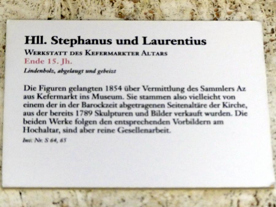 Hll. Stephanus und Laurentius, Linz, Oberösterreichisches Landesmuseum, Die Zeit der Schnitzaltäre, Ende 15. Jhd., Bild 4/4