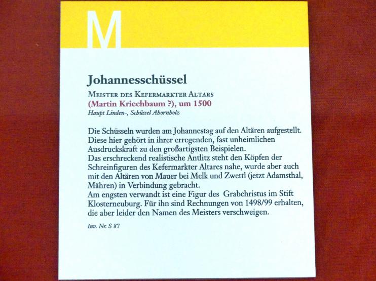 Johannesschüssel, Linz, Oberösterreichisches Landesmuseum, Die Zeit der Schnitzaltäre, um 1500, Bild 2/2