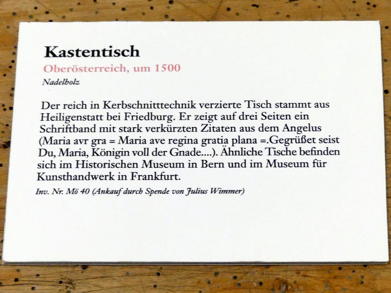 Kastentisch, Linz, Oberösterreichisches Landesmuseum, Die Zeit der Schnitzaltäre, um 1500, Bild 3/3