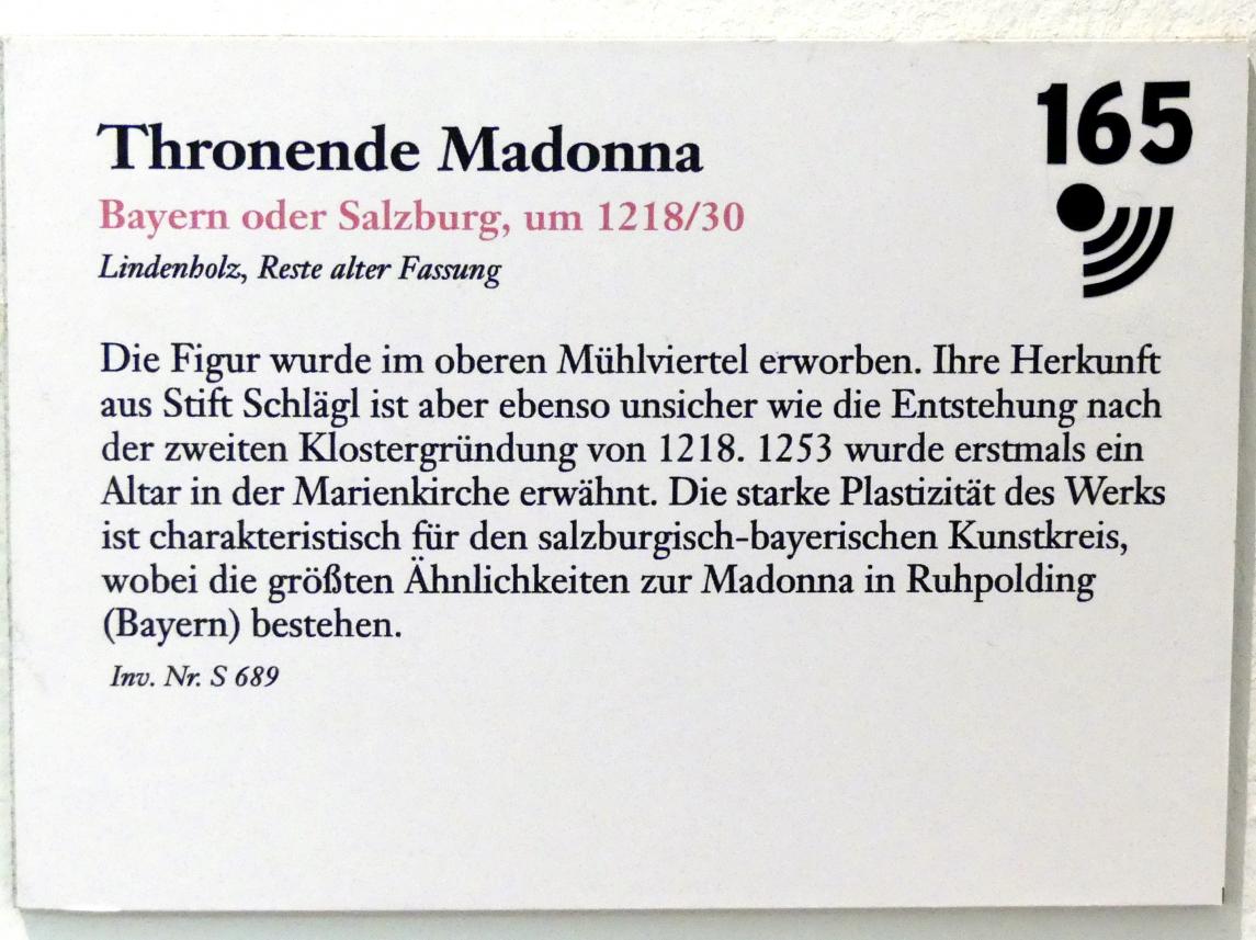 Thronende Madonna, Linz, Oberösterreichisches Landesmuseum, Von der Romanik zur Spätgotik, um 1218–1230, Bild 3/3