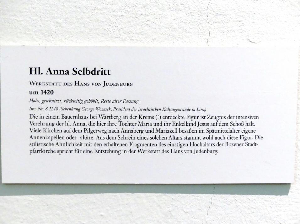 Hans von Judenburg (Werkstatt) (1420), Hl. Anna Selbdritt, Linz, Oberösterreichisches Landesmuseum, Von der Romanik zur Spätgotik, um 1420, Bild 3/3
