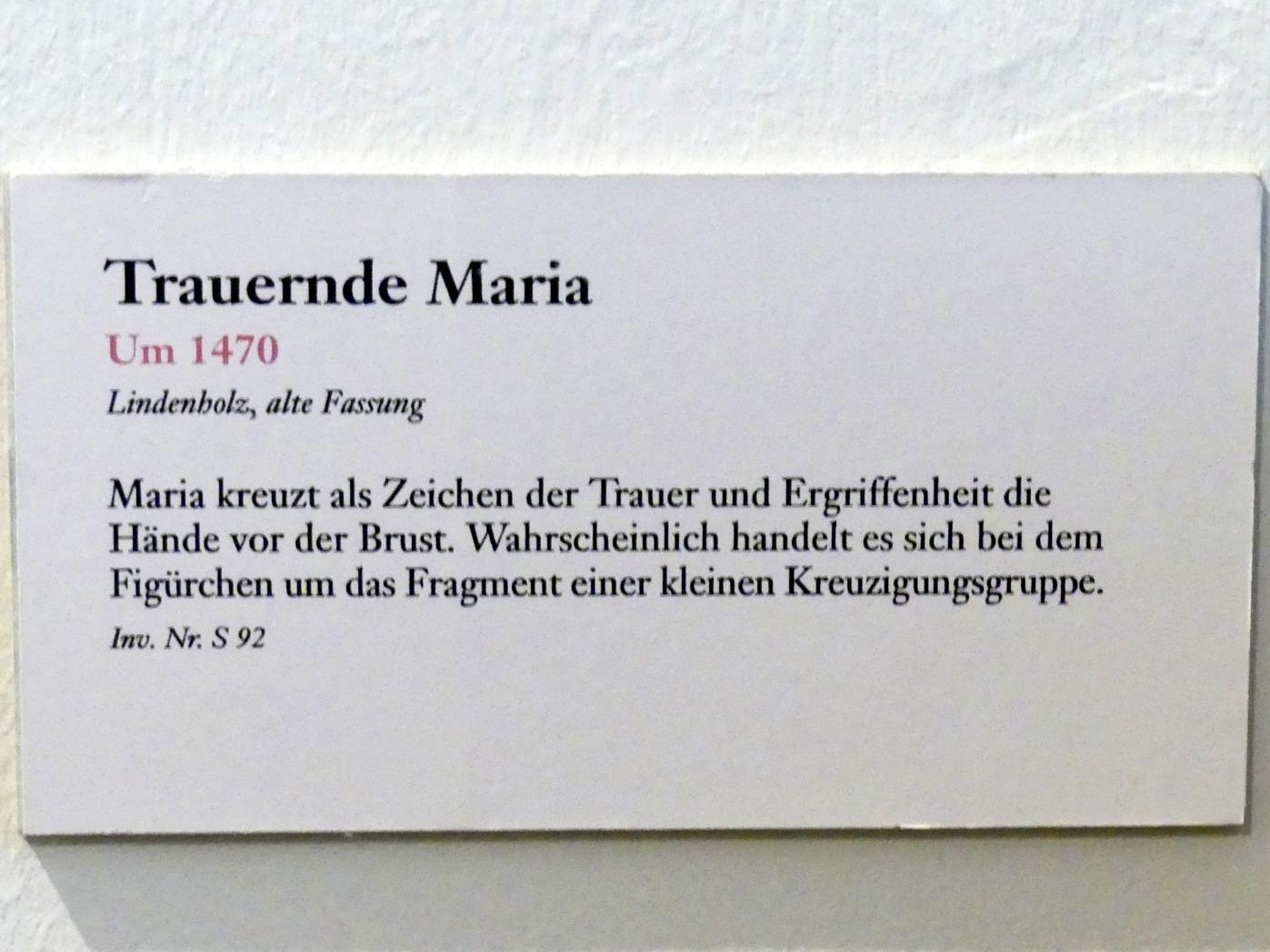 Trauernde Maria, Linz, Oberösterreichisches Landesmuseum, Blüte der Spätgotik, um 1470, Bild 3/3