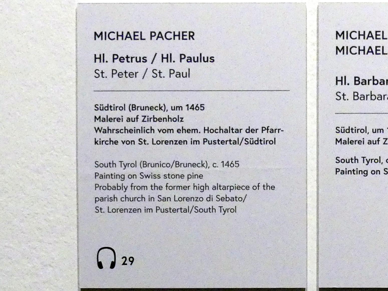 Michael Pacher (1461–1497), Hl. Petrus, St. Lorenzen, Pfarrkirche St. Laurentius, jetzt Wien, Museum Oberes Belvedere, Saal 7, um 1465, Bild 2/2