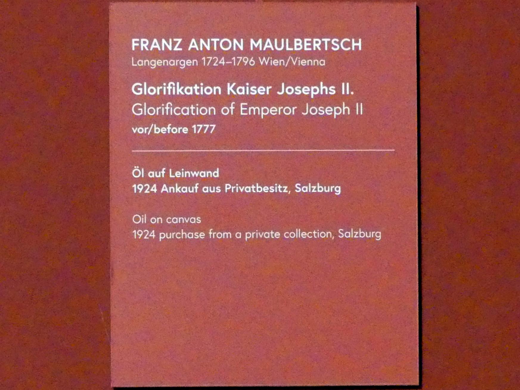 Franz Anton Maulbertsch (1749–1794), Glorifikation Kaiser Josephs II., Wien, Museum Oberes Belvedere, Saal 10, vor 1777, Bild 2/3