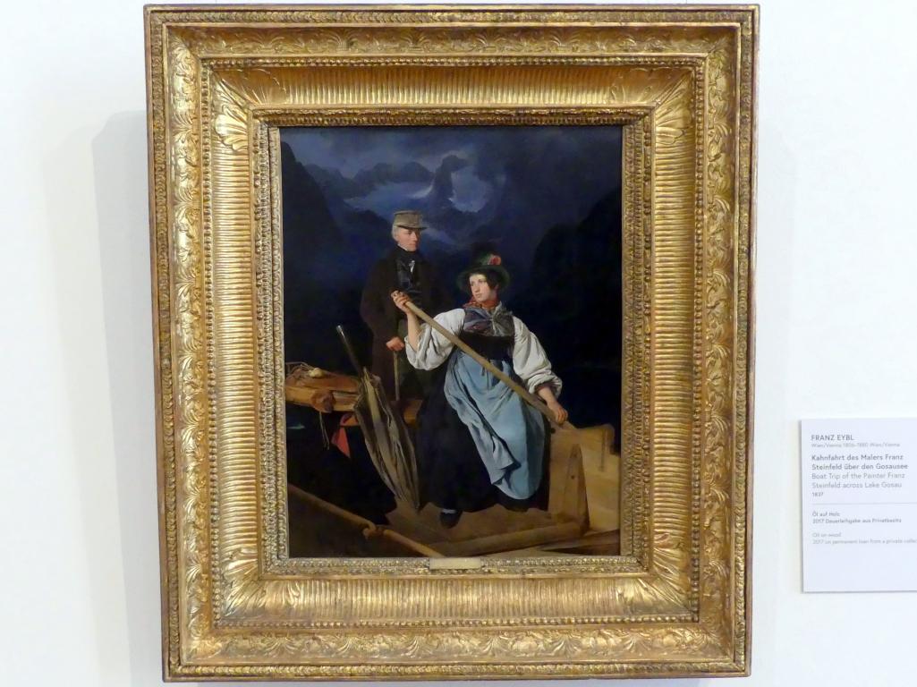 Franz Eybl (1833–1844), Kahnfahrt des Malers Franz Steinfeld über den Gosausee, Wien, Museum Oberes Belvedere, Saal 11, 1837