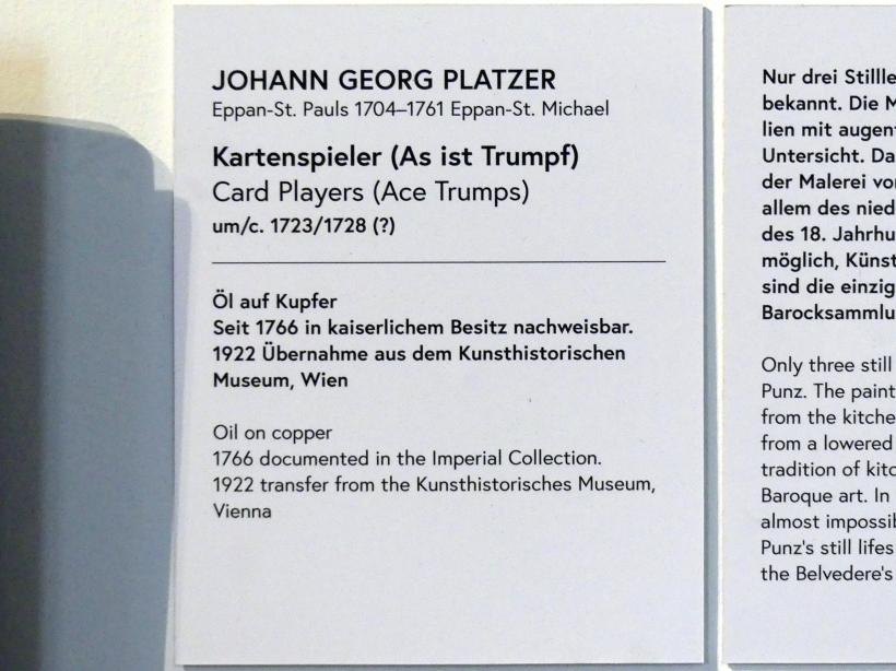 Johann Georg Platzer (1725–1750), Kartenspieler (As ist Trumpf), Wien, Museum Oberes Belvedere, Saal 14, um 1723–1728, Bild 2/2