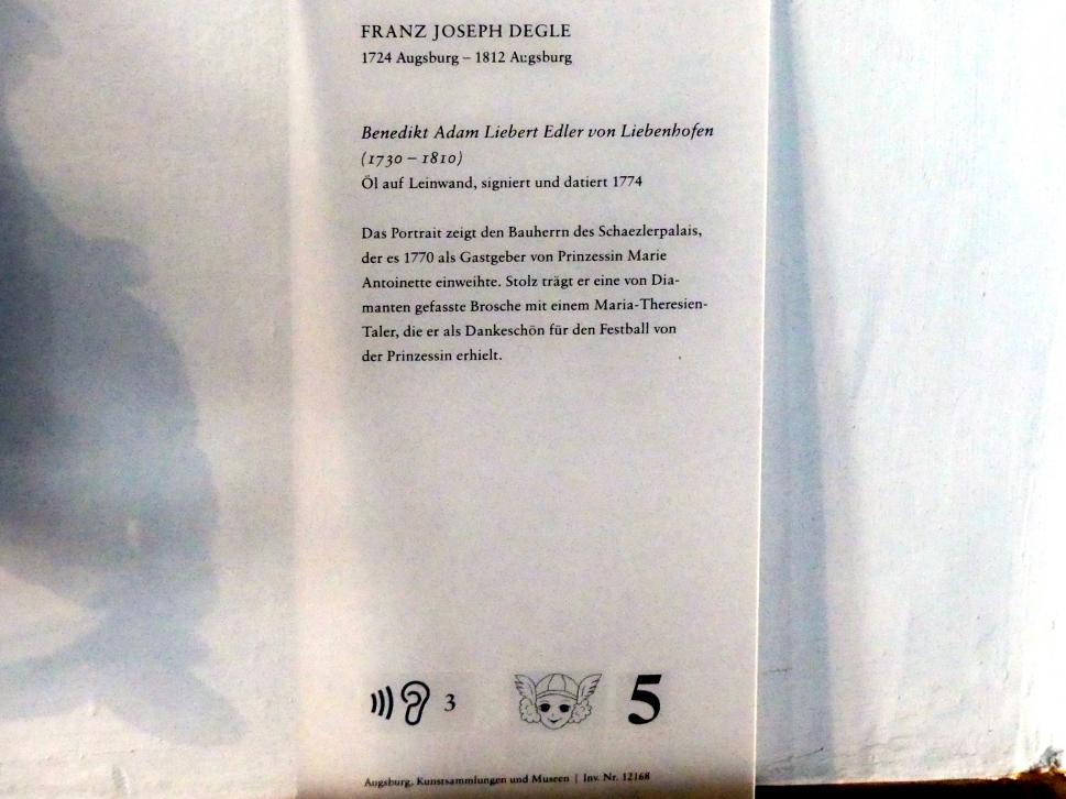 Franz Joseph Degle (1777–1780), Benedikt Adam Liebert Edler von Liebenhofen (1730-1810), Augsburg, Deutsche Barockgalerie im Schaezlerpalais, Saal 11 - Die Bewohner des Schaezlerpalais, Undatiert, Bild 2/2