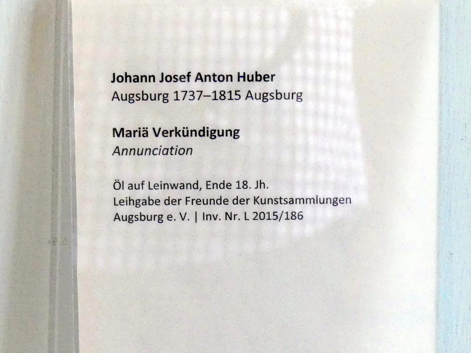 Johann Josef Anton Huber (1772–1795), Mariä Verkündigung, Augsburg, Deutsche Barockgalerie im Schaezlerpalais, Saal 17 - Augsburger Akademiemalerei, Ende 18. Jhd., Bild 2/2